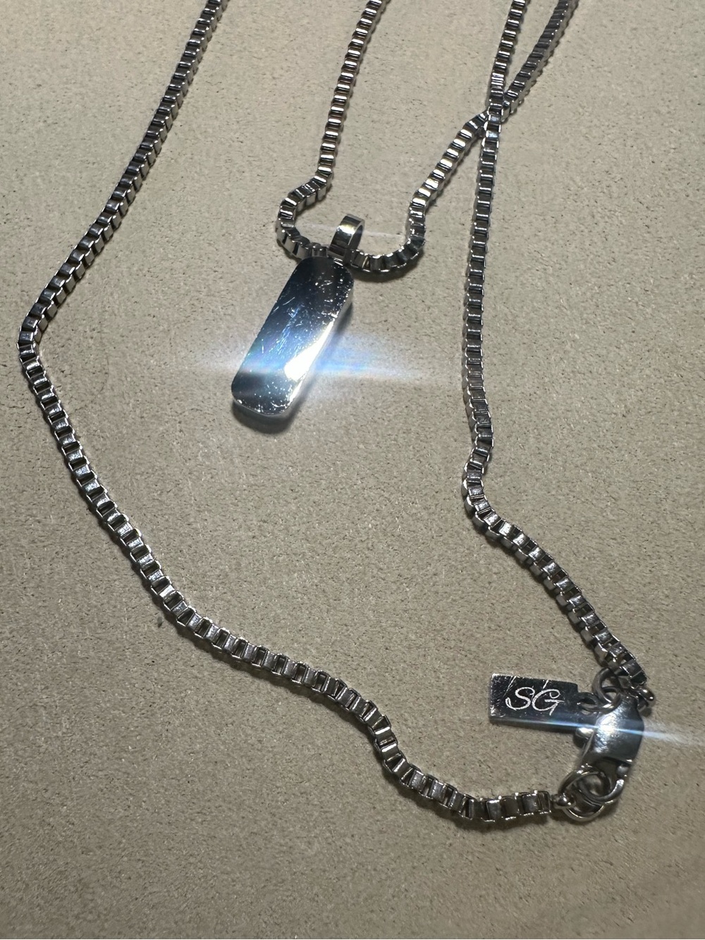Sylvian Grant Minimal Pendant & Box Chain Necklace Silver Tone